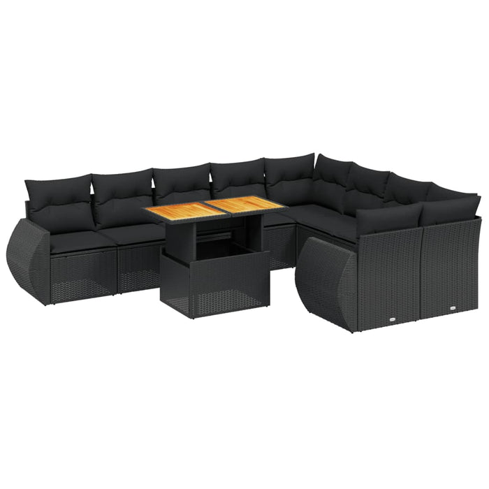Set canapele de grădină cu perne, 10 piese, negru, poliratan WALTI