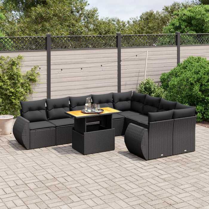 Set canapele de grădină cu perne, 10 piese, negru, poliratan WALTI