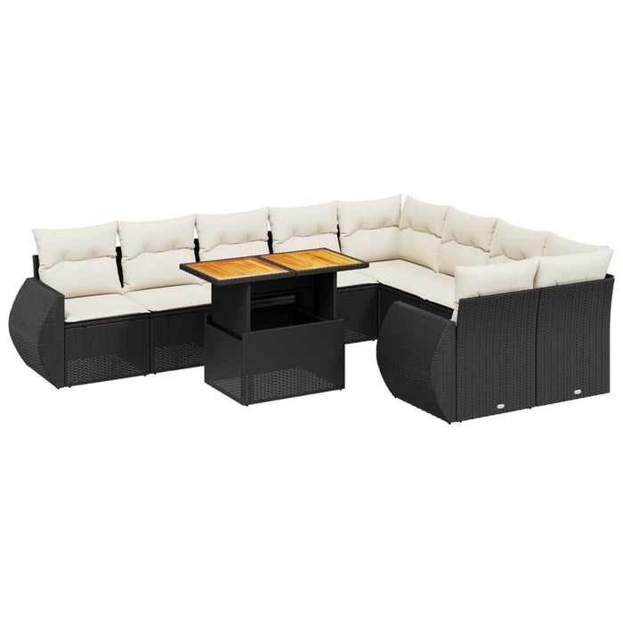 Set canapele de grădină cu perne, 10 piese, negru, poliratan WALTI