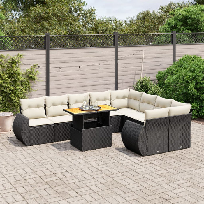 Set canapele de grădină cu perne, 10 piese, negru, poliratan WALTI