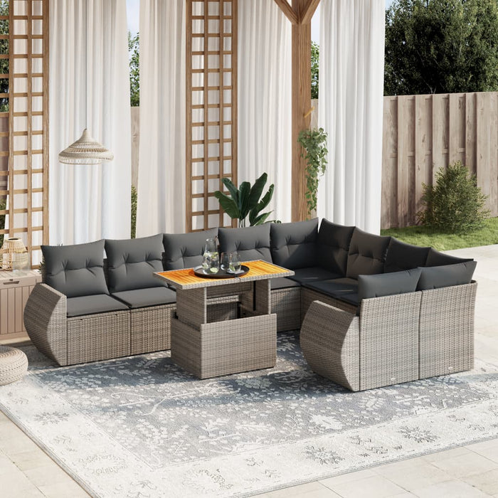 Set mobilier de grădină cu perne, 10 piese, gri, poliratan WALTI