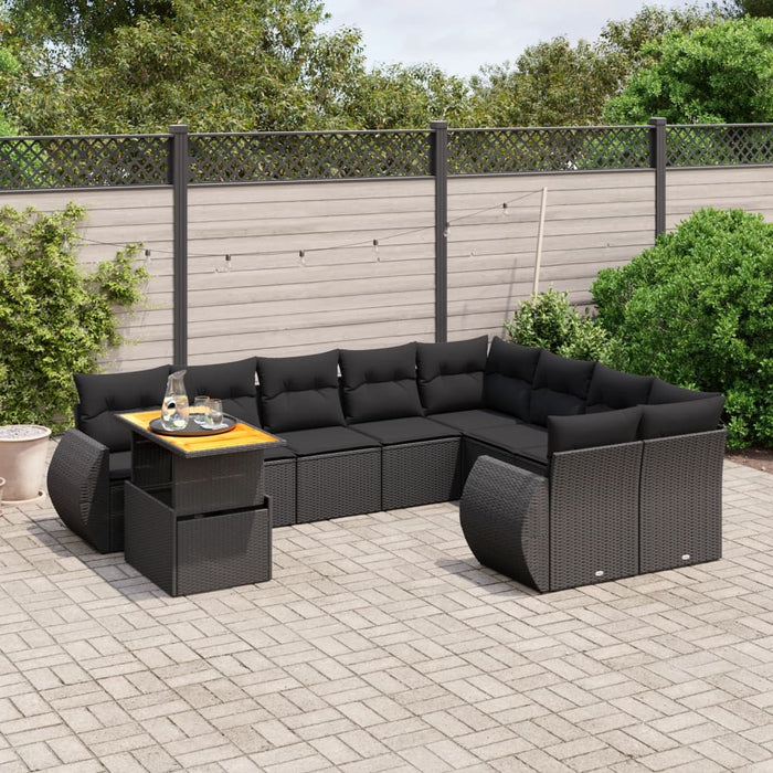 Set canapele de grădină cu perne, 10 piese, negru, poliratan - WALTI WALTI