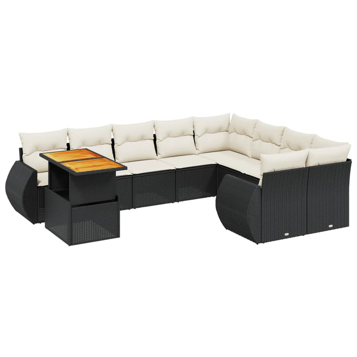 Set canapele de grădină cu perne, 10 piese, negru, poliratan WALTI