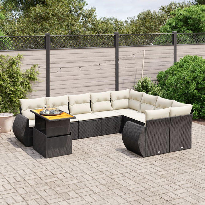 Set canapele de grădină cu perne, 10 piese, negru, poliratan WALTI
