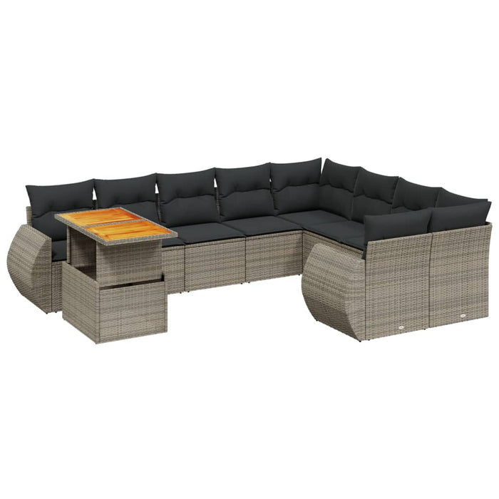 Set mobilier de grădină cu perne, 10 piese, gri, poliratan WALTI