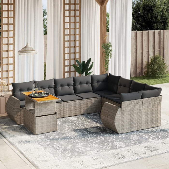Set mobilier de grădină cu perne, 10 piese, gri, poliratan WALTI