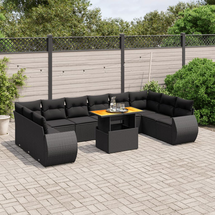 Set canapele de grădină cu perne, 11 piese, negru, poliratan - WALTI WALTI