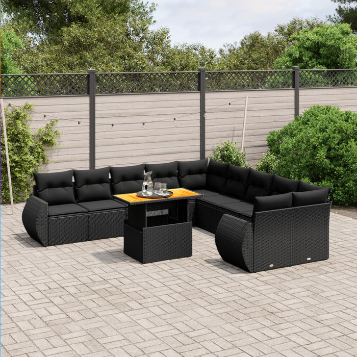 Set canapele de grădină cu perne, 11 piese, negru, poliratan - WALTI WALTI