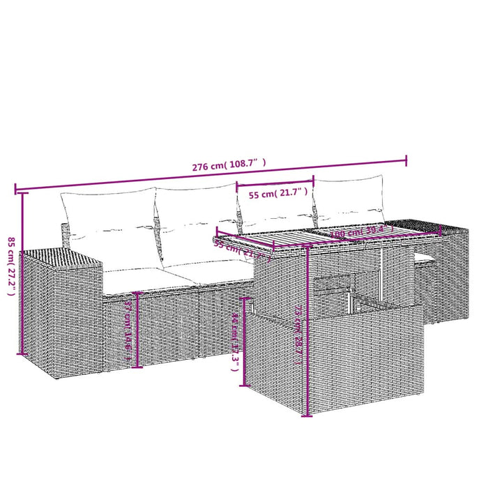 Set mobilier de grădină cu perne, 5 piese, negru, poliratan - WALTI WALTI