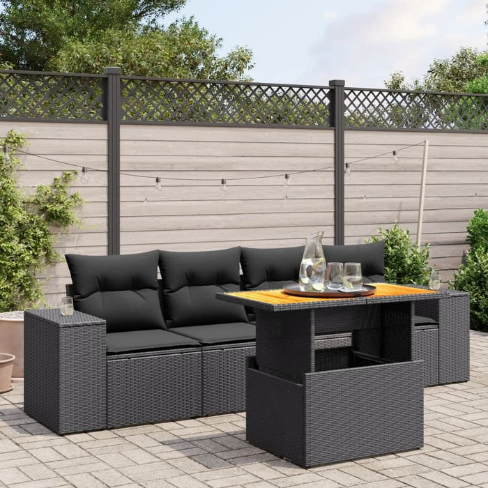 Set mobilier de grădină cu perne, 5 piese, negru, poliratan - WALTI WALTI