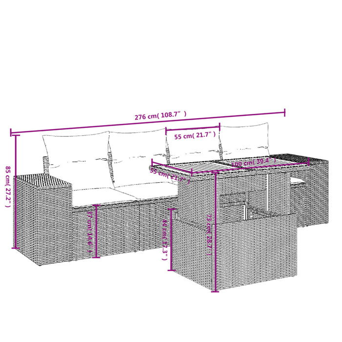 Set mobilier de grădină cu perne, 5 piese, negru, poliratan - WALTI WALTI