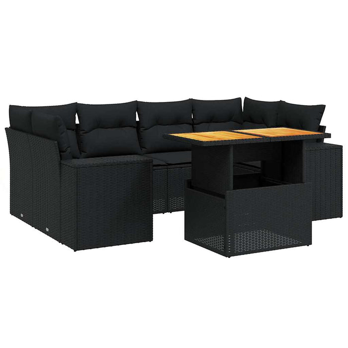 Set canapele de grădină cu perne, 7 piese, negru, poliratan WALTI