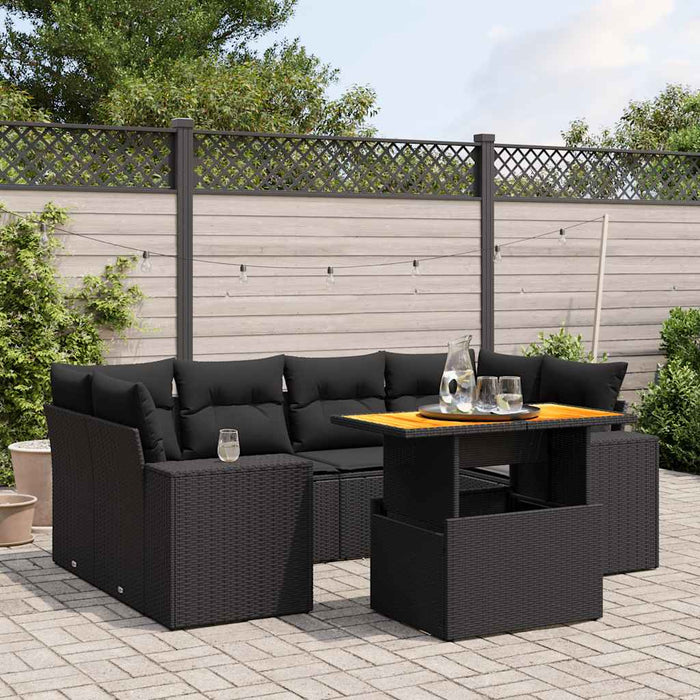 Set canapele de grădină cu perne, 7 piese, negru, poliratan WALTI