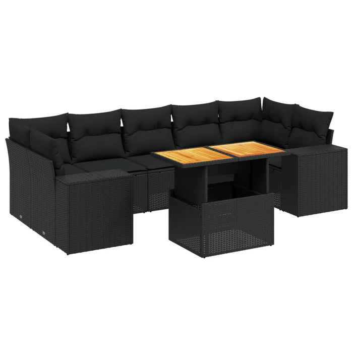 Set mobilier de grădină cu perne, 8 piese, negru, poliratan WALTI