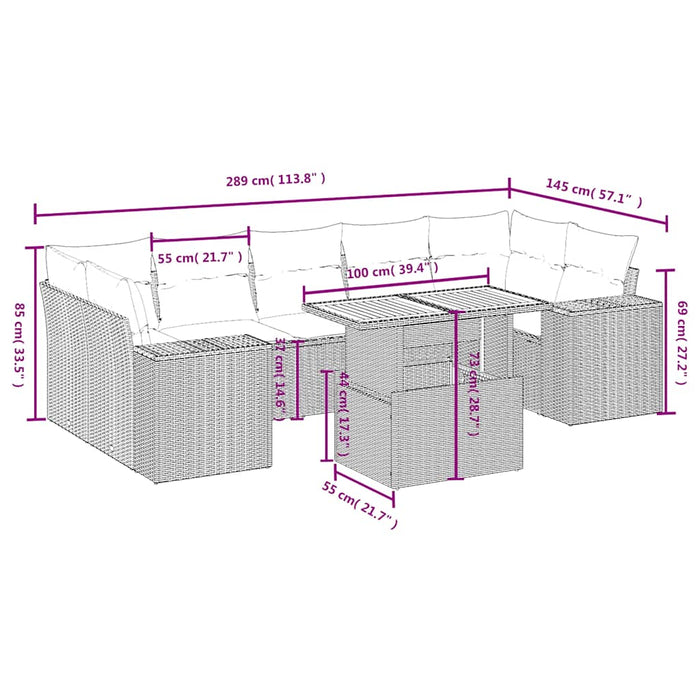 Set mobilier de grădină cu perne, 8 piese, negru, poliratan WALTI