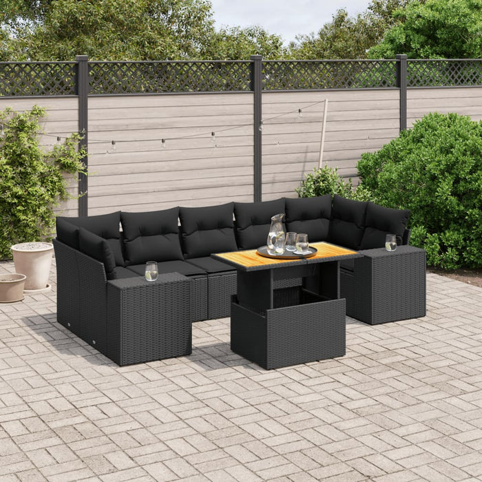 Set mobilier de grădină cu perne, 8 piese, negru, poliratan WALTI