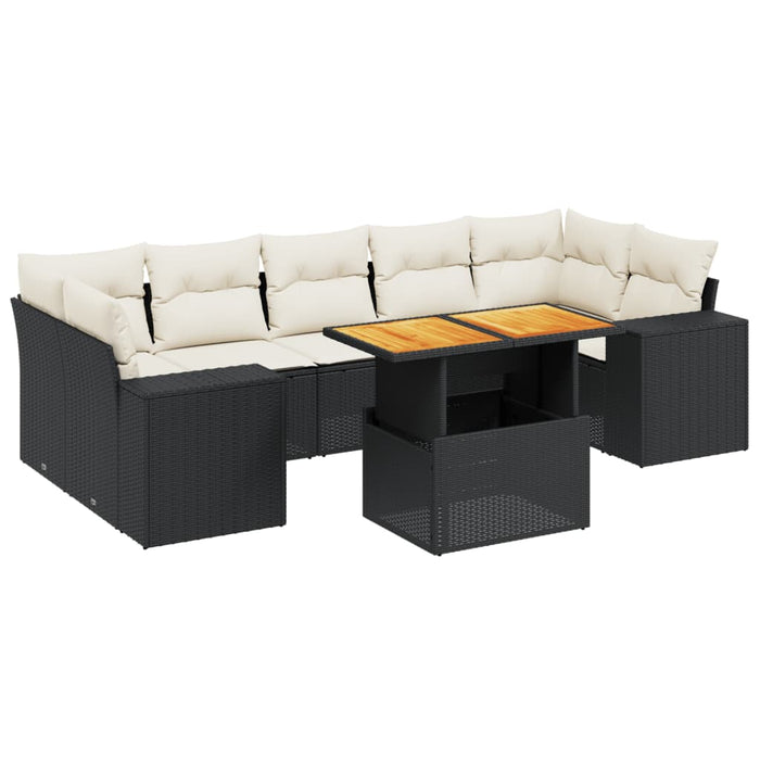 Set mobilier de grădină cu perne, 8 piese, negru, poliratan WALTI