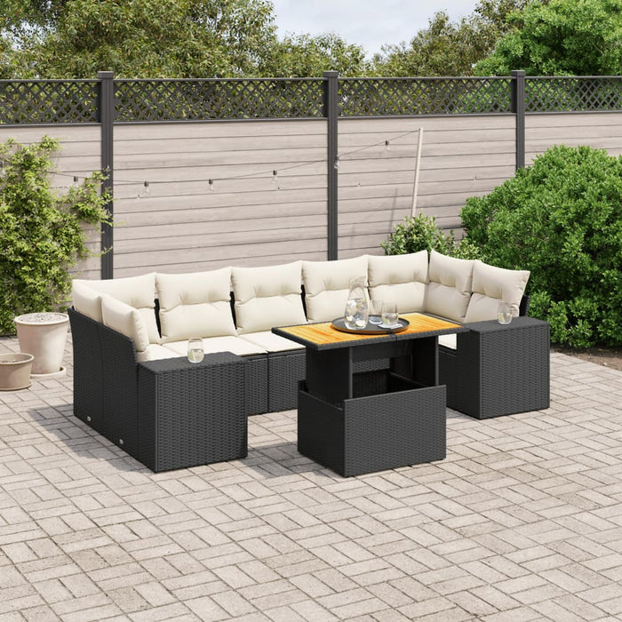 Set mobilier de grădină cu perne, 8 piese, negru, poliratan WALTI