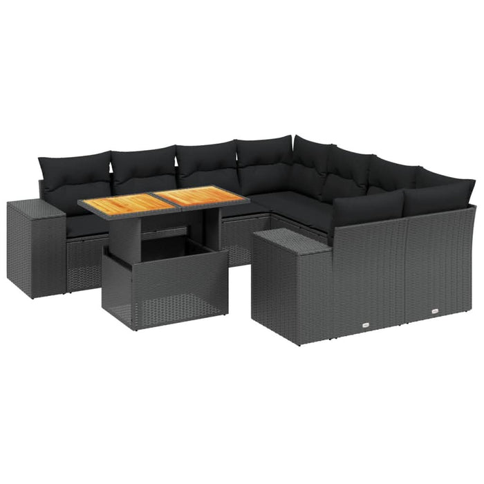 Set mobilier de grădină cu perne, 9 piese, negru, poliratan - WALTI WALTI
