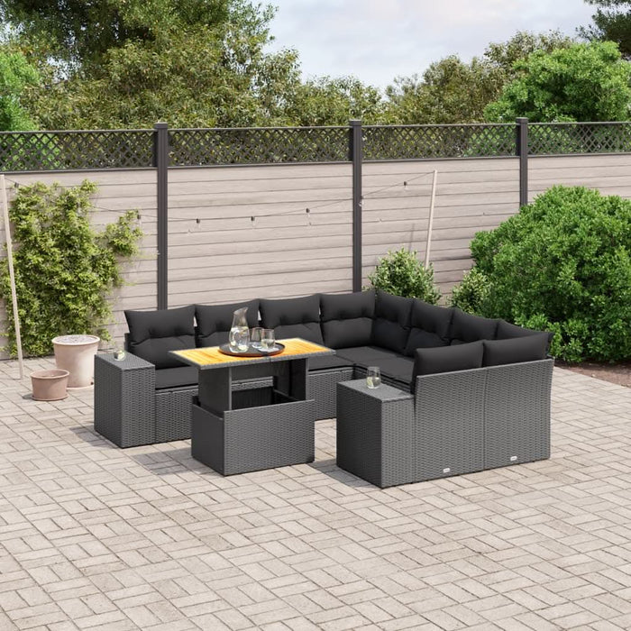 Set mobilier de grădină cu perne, 9 piese, negru, poliratan - WALTI WALTI