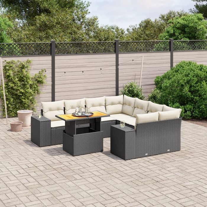 Set mobilier de grădină cu perne, 9 piese, negru, poliratan - WALTI WALTI