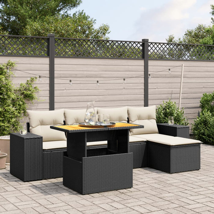Set mobilier de grădină cu perne, 6 piese, negru, poliratan - WALTI WALTI