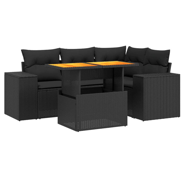 Set mobilier de grădină cu perne, 5 piese, negru, poliratan WALTI