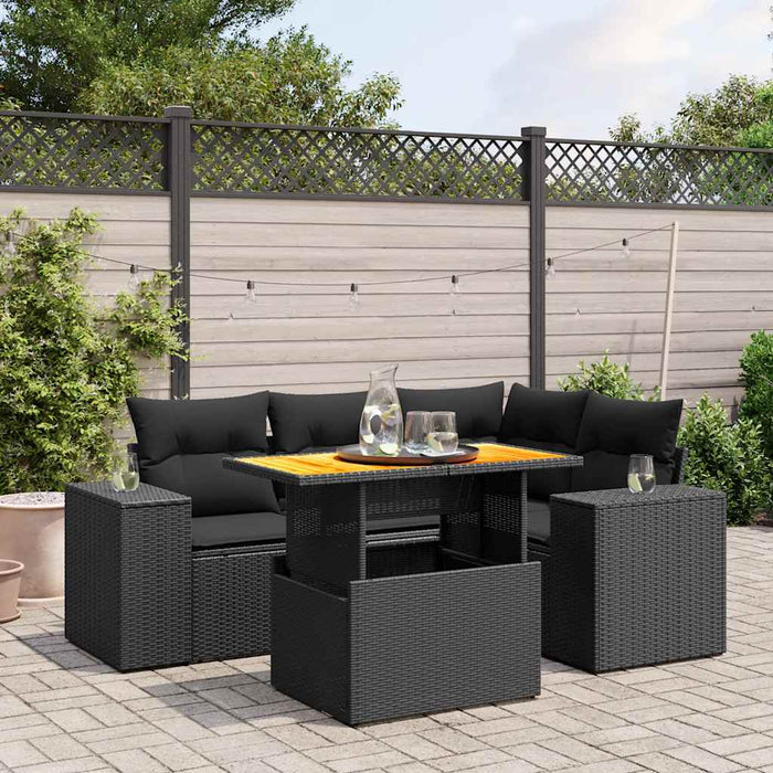 Set mobilier de grădină cu perne, 5 piese, negru, poliratan WALTI