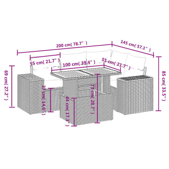 Set mobilier de grădină cu perne, 5 piese, negru, poliratan WALTI