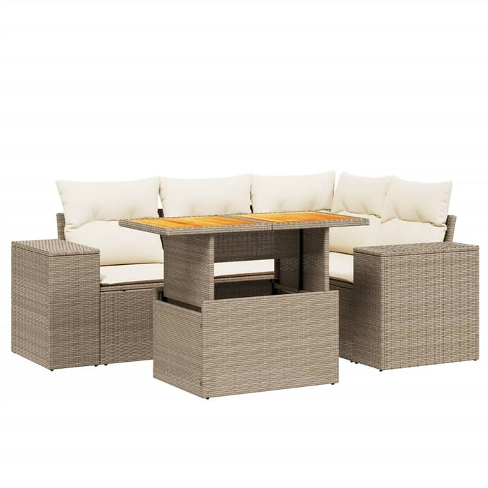 Set canapele de grădină cu perne, 5 piese, bej, poliratan WALTI