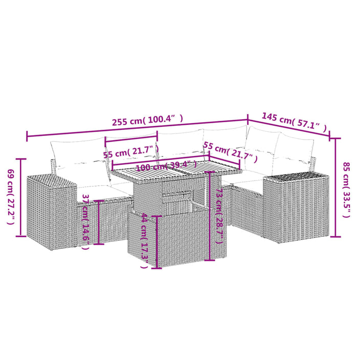 Set mobilier de grădină cu perne, 6 piese, negru, poliratan WALTI