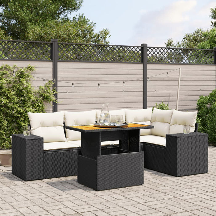 Set mobilier de grădină cu perne, 6 piese, negru, poliratan WALTI