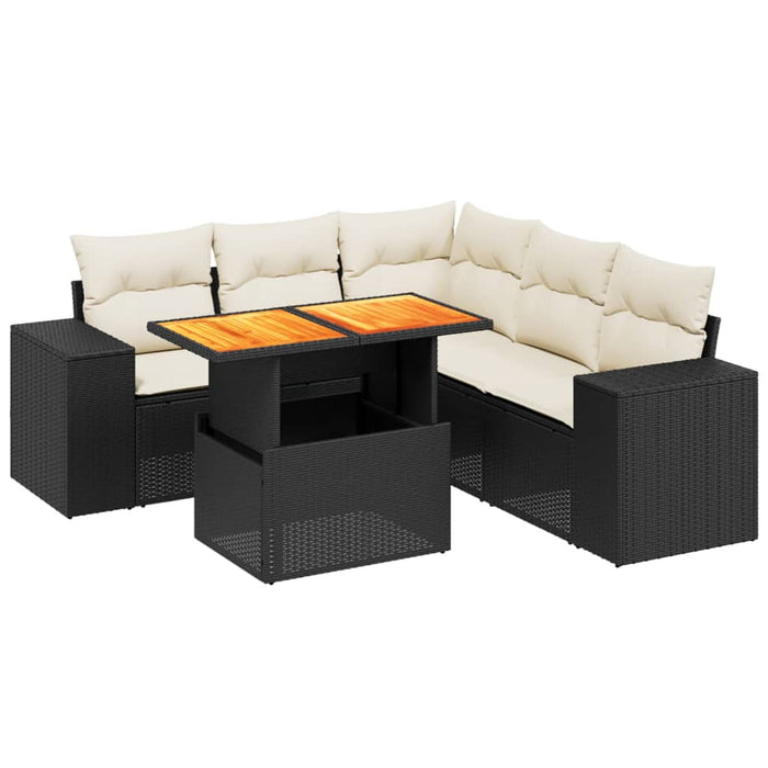 Set mobilier de grădină cu perne, 6 piese, negru, poliratan WALTI