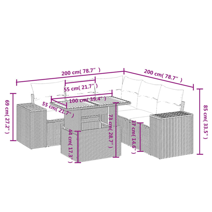 Set mobilier de grădină cu perne, 6 piese, negru, poliratan WALTI