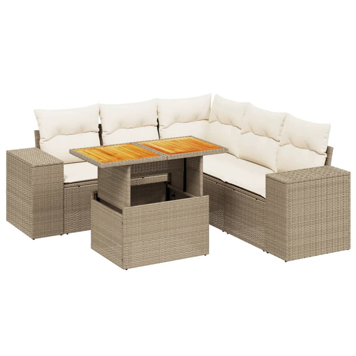 Set canapele de grădină cu perne, 6 piese, bej, poliratan WALTI