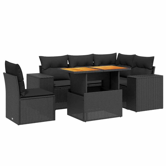 Set mobilier de grădină cu perne, 6 piese, negru, poliratan WALTI