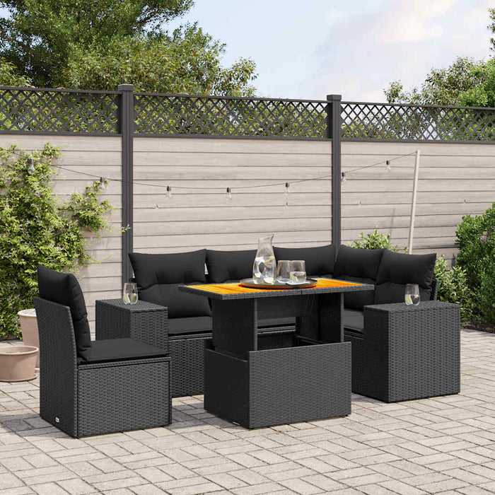 Set mobilier de grădină cu perne, 6 piese, negru, poliratan WALTI