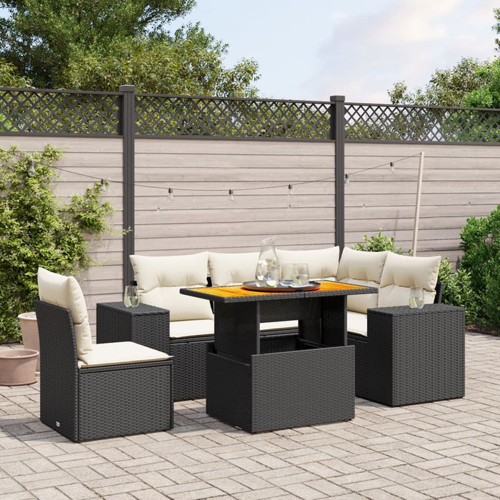 Set mobilier de grădină cu perne, 6 piese, negru, poliratan WALTI