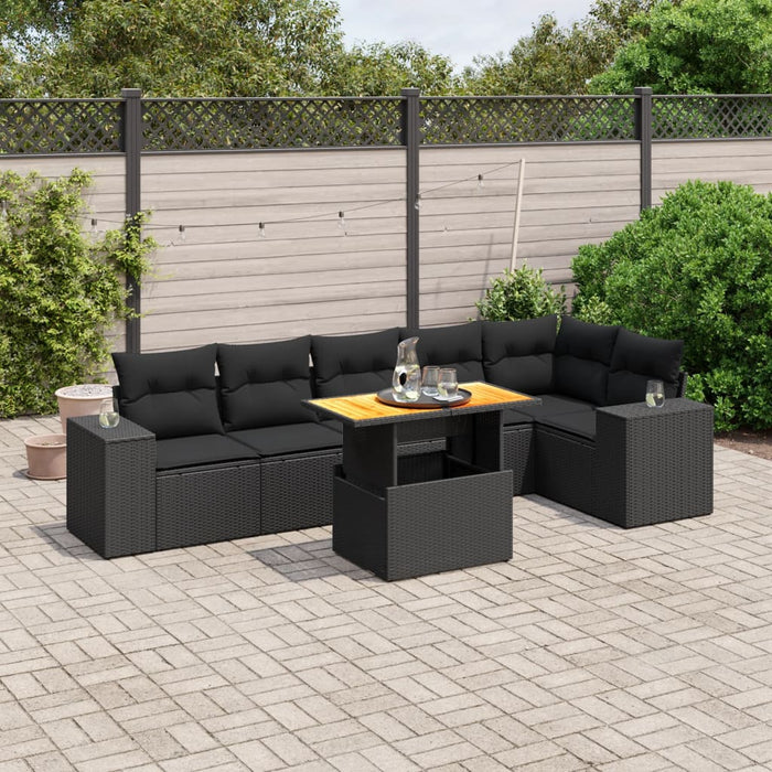 Set canapele de grădină cu perne, 7 piese, negru, poliratan - WALTI WALTI