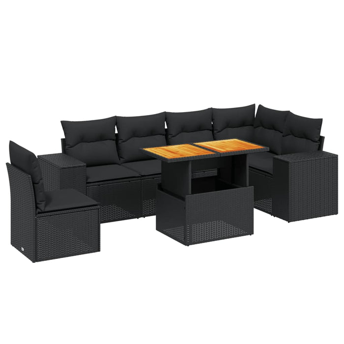 Set canapele de grădină cu perne, 7 piese, negru, poliratan - WALTI WALTI