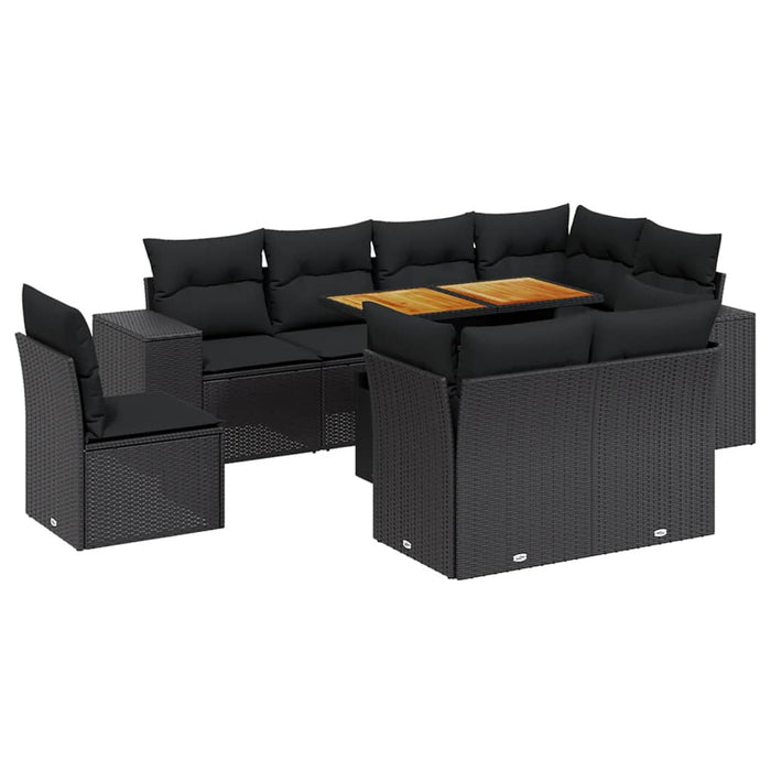 Set mobilier de grădină cu perne, 9 piese, negru, poliratan - WALTI WALTI