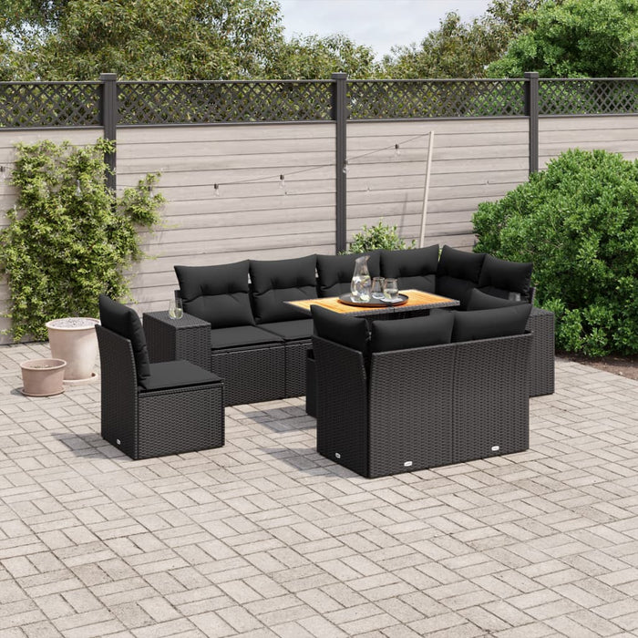 Set mobilier de grădină cu perne, 9 piese, negru, poliratan - WALTI WALTI