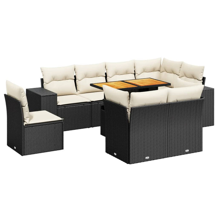 Set mobilier de grădină cu perne, 9 piese, negru, poliratan - WALTI WALTI