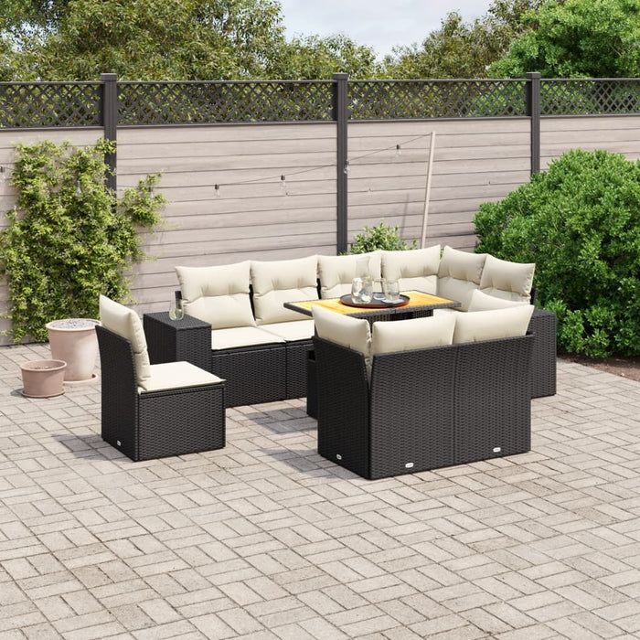 Set mobilier de grădină cu perne, 9 piese, negru, poliratan - WALTI WALTI