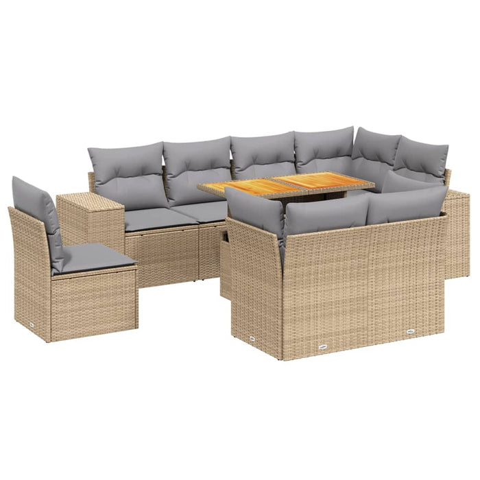 Set canapele de grădină, 9 piese, cu perne, bej, poliratan WALTI