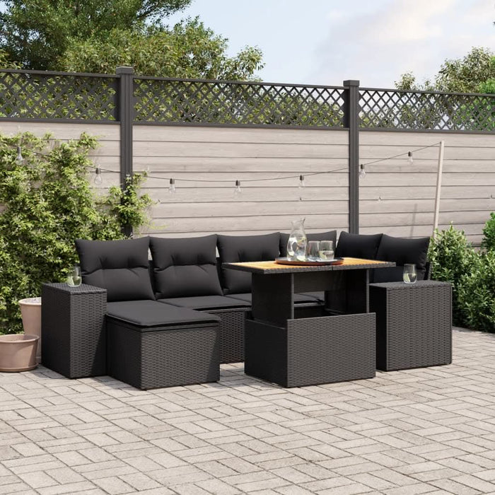 Set canapele de grădină cu perne, 7 piese, negru, poliratan - WALTI WALTI