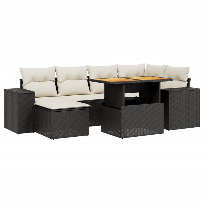 Set canapele de grădină cu perne, 7 piese, negru, poliratan WALTI