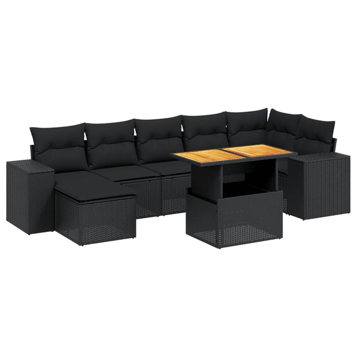 Set mobilier de grădină cu perne, 8 piese, negru, poliratan - WALTI WALTI