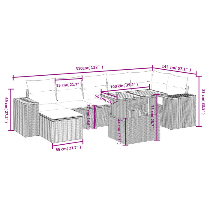 Set mobilier de grădină cu perne, 8 piese, negru, poliratan - WALTI WALTI