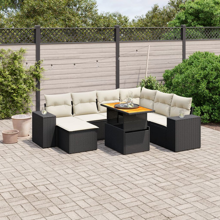 Set mobilier de grădină cu perne, 8 piese, negru, poliratan - WALTI WALTI